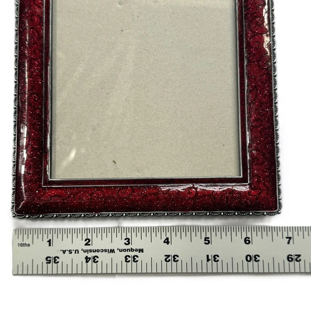 Red Glitter Snowflake Enamel 5x7 Picture Frame Sparkly Christmas Holiday Decor